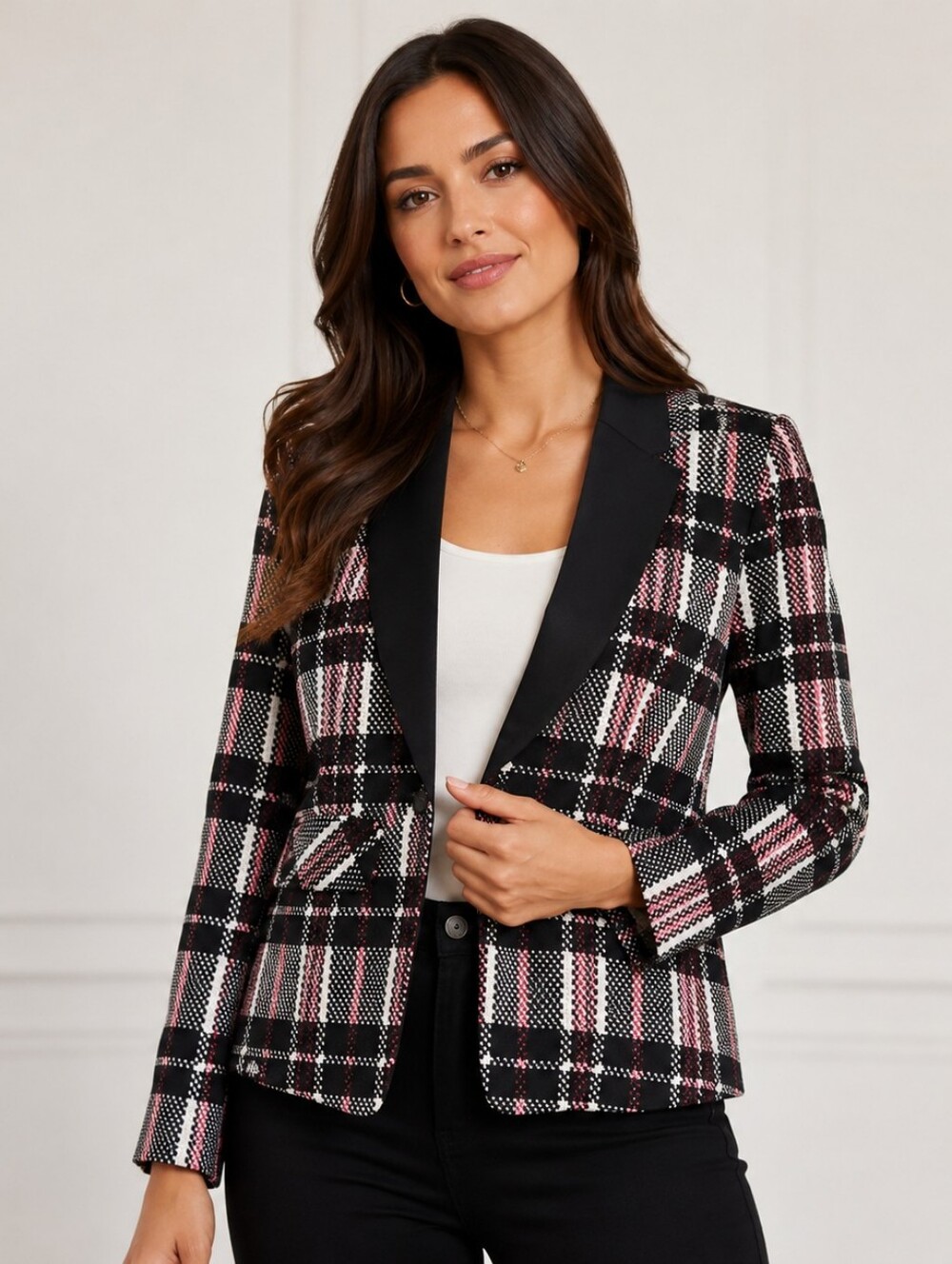 1.STATE Digital Plaid Blazer W/Contrasting Lapels | 2